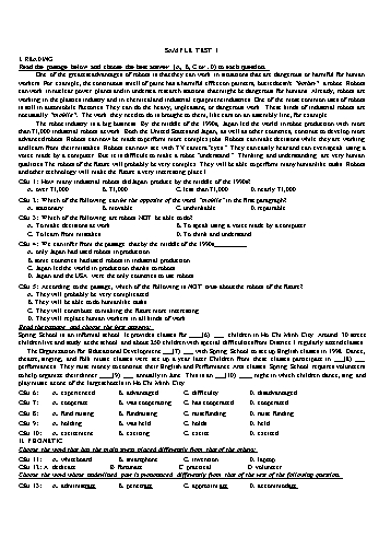 Đề cương ôn tập môn Tiếng Anh 10 - Tuần 15 - Sample Test 1