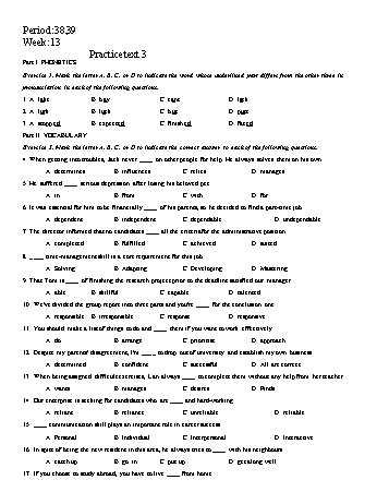 Đề cương ôn tập môn Tiếng Anh 11 - Tuần 13 - Practice text 3