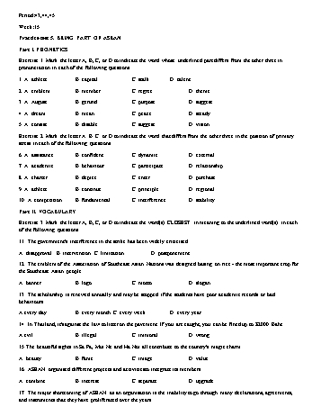Đề cương ôn tập môn Tiếng Anh 11 - Tuần 15 - Period 43+44+45