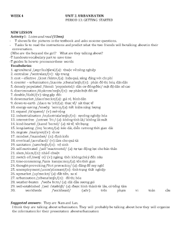 Đề cương ôn tập môn Tiếng Anh 12 - Tuần 4 - Unit 2: Urbanisation - Period 13