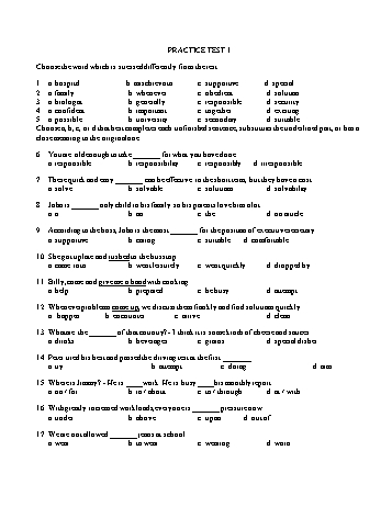 Đề cương ôn tập môn Tiếng Anh Lớp 12 - Practice test 1