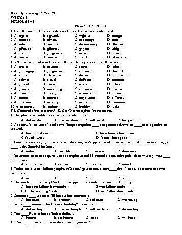 Đề cương ôn tập môn Tiếng Anh Lớp 12 - Tuần 14 - Năm học 2021-2022