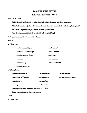 Đề cương ôn tập môn Tiếng Anh Lớp 12 - Unit 8: Life in the future