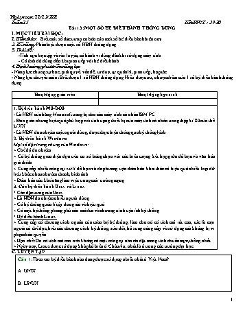Đề cương ôn tập môn Tin học 10 - Tuần 15 - Bài 13: Một số hệ điều hành thông dụng - Năm học 2021-2022
