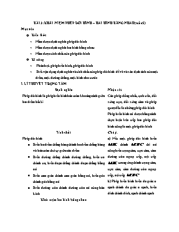 Đề cương ôn tập môn Toán 11 - Tuần 5 - Bài 6: Khái niệm phép dời hình - Hai hình bằng nhau
