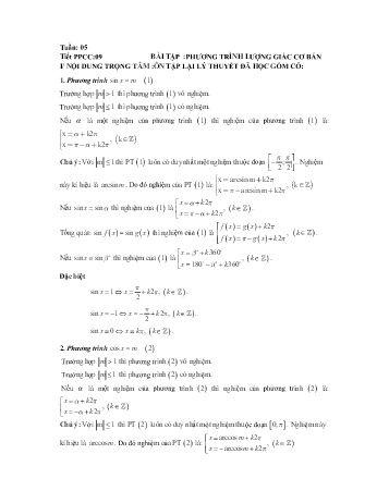 Đề cương ôn tập môn Toán 11 - Tuần 5 - Bài tập: Phương trình lượng giác cơ bản