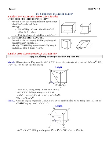 Đề cương ôn tập môn Toán 12 - Tuần 5 - Bài 3: Thể tích của khối đa diện
