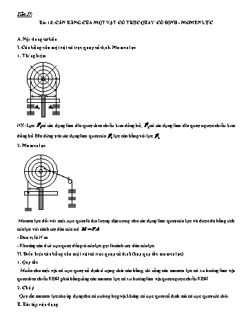 Đề cương ôn tập môn Vật Lí 10 - Tuần 14 - Bài 18: Câng bằng của một vật có trục quay cố định - Momen lực