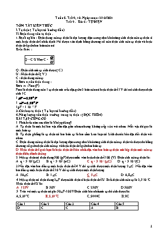 Đề cương ôn tập môn Vật Lí 11 - Tuần 5 - Bài 6: Tụ điện - Bài 7: Dòng điện không đổi nguồn điện