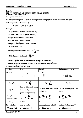 Đề cương ôn tập môn Vật Lí Lớp 12 - Tuần 14 - Trường THPT Nguyễn Bỉnh Khiêm