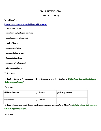 Đề cương ôn tập Tiếng Anh 12 - Tuần 9 - Unit 6: Future jobs