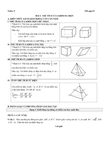 Đề cương ôn tập Toán 12 - Tuần 9 - Bài 3: Thể tích của khối đa diện
