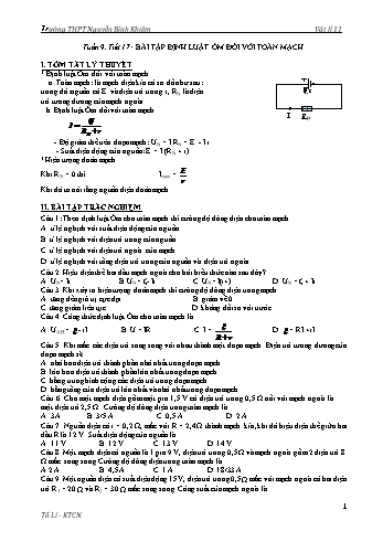 Đề cương ôn tập Vật Lí 11 - Tuần 9 - Trường THPT Nguyễn Bỉnh Khiêm