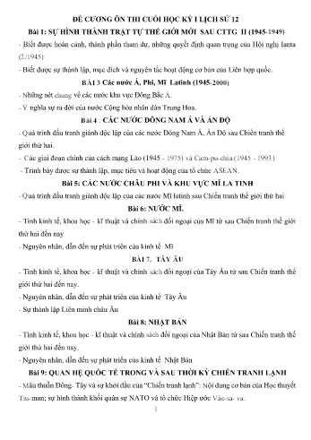 Đề cương ôn thi cuối học kì I môn Lịch Sử 12