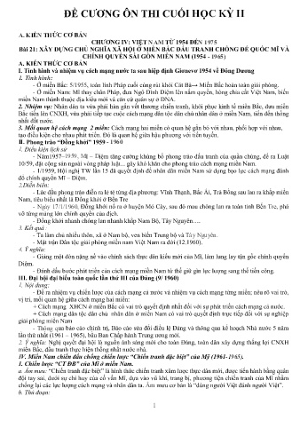 Đề cương ôn thi cuối học kỳ II môn Lịch Sử Lớp 12