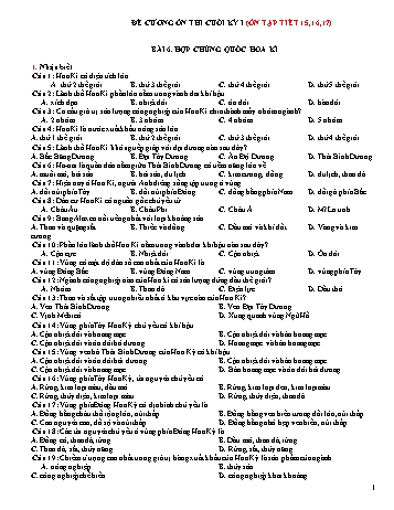 Đề cương ôn thi cuối kỳ I môn Địa lí 11 - Tuần 15