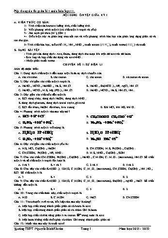 Đề cương ôn thi giữa Kì I môn Hóa Học Lớp 11 (Có đáp án)