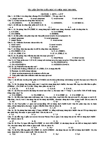 Đề cương ôn thi giữa Kì I môn Hóa Học Lớp 12 - Trường THPT Nguyễn Bỉnh Khiêm (Có đáp án)