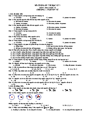 Đề cương ôn thi học kì I môn Hóa Học Lớp 10