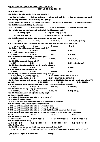 Đề cương ôn thi học kì I môn Hóa Học Lớp 11 - Năm 2021