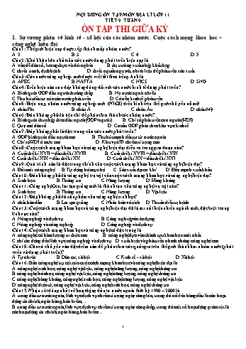 Đề cương ôn tthi giữa kỳ môn Địa Lí 12 - Tuần 9