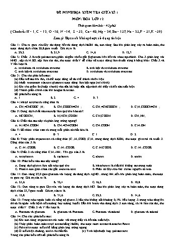 Đề minh họa kiểm tra giữa kì I môn Hóa Học Lớp 12 (Có đáp án)