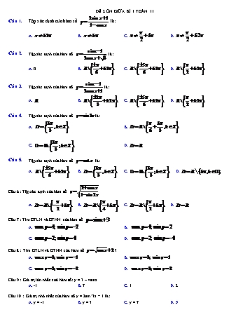 Đề ôn giữa kì 1 Toán 11 - Đề 02