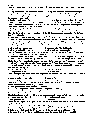 Đề thi môn Lịch sử Lớp 12 - Đề số 209 (Có đáp án)