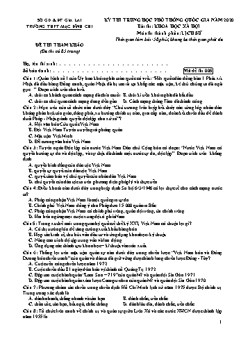 Đề thi Trung học phổ thông Quốc Gia năm 2020 môn Lịch Sử 12 - Đề 005 - Trường Trung học phổ thông Mạc Đĩnh Chi (Có đáp án)