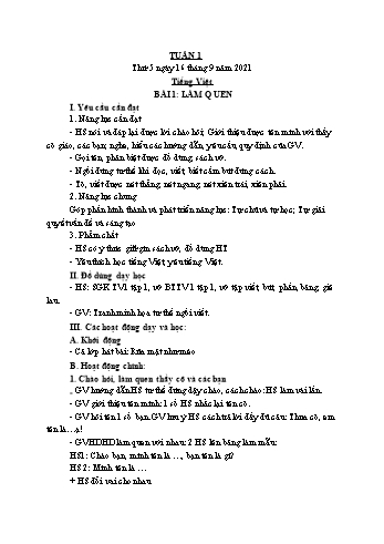 Giáo án các môn Lớp 1 - Tuần 1 - Năm học 2021-2022