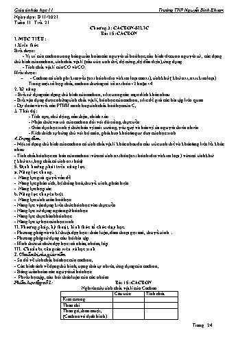 Giáo án Hóa Học 11 - Tuần 11 - Chương 3, Bài 15: Cacbon - Trường THPT Nguyễn Bỉnh Khiêm