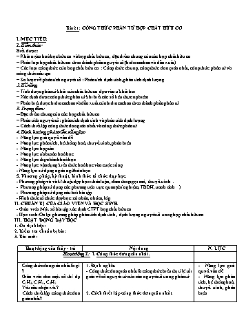Giáo án Hóa Học Lớp 11 - Tuần 14 - Bài 21: Công thức phân tử hợp chất hữu cơ