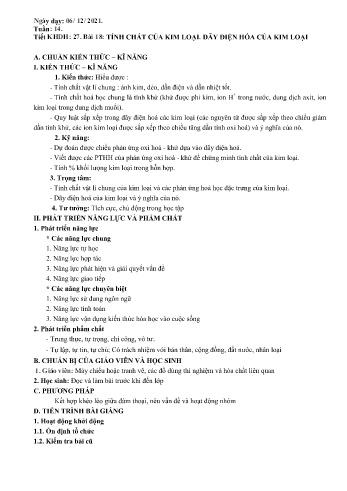 Giáo án Hóa Học Lớp 12 - Tuần 14 - Năm học 2021-2022 - Trường THPT Nguyễn Bỉnh Khiêm