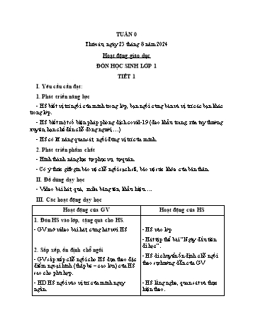Giáo án Hoạt động giáo dục Lớp 1 - Tuần 0 - Năm học 2024-2025