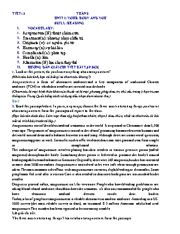 Giáo án Tiếng Anh Lớp 10 - Tuần 5 - Unit 2: Your body and you