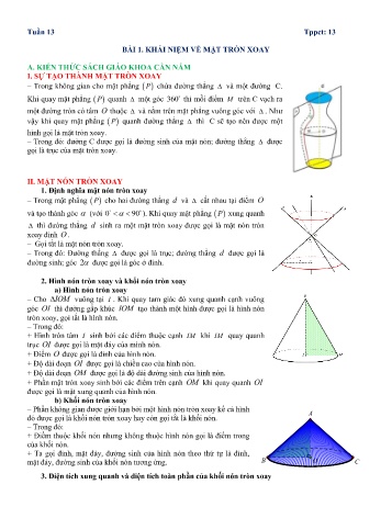 Giáo án Toán (Hình học) Lớp 12 - Tuần 13 - Bài 1: Khái niệm về mặt tròn xoay