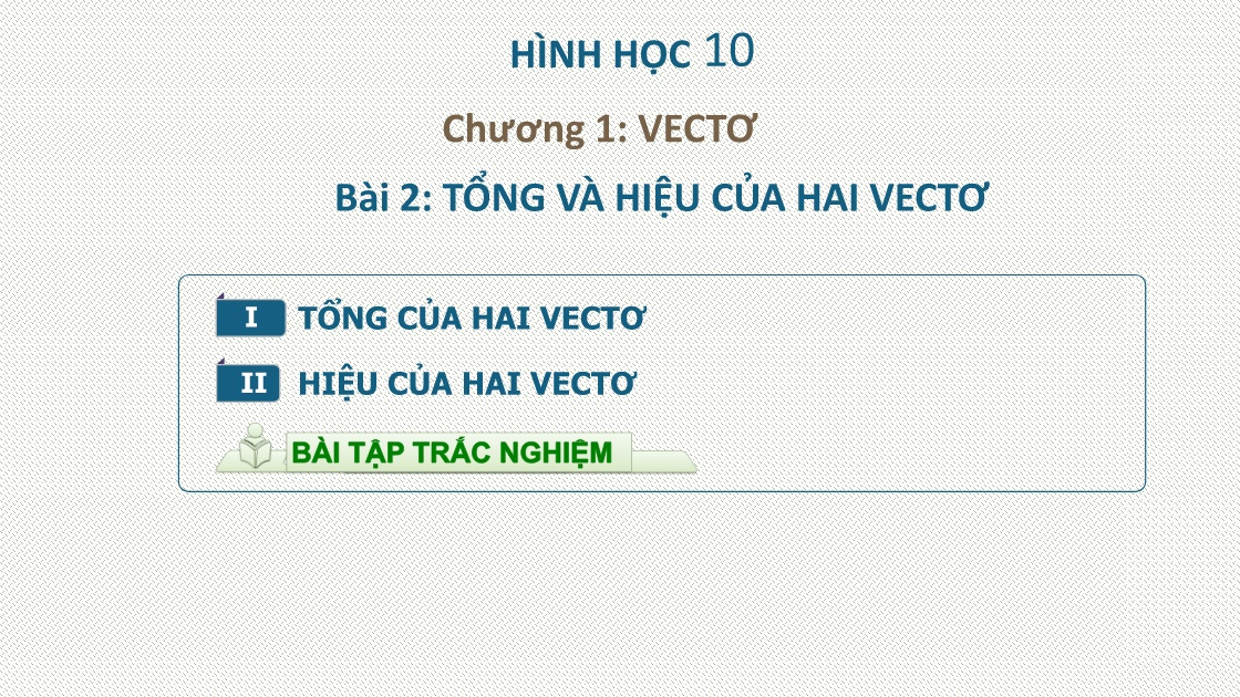 Kế hoạch bài dạy Toán Lớp 10 - Chương 1,Bài 2: Tổng và hiệu của hai vectơ
